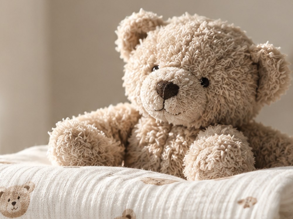 Teddy bear on soft baby blankets