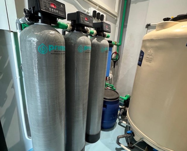 Three-stage water filtration tanks at Washed