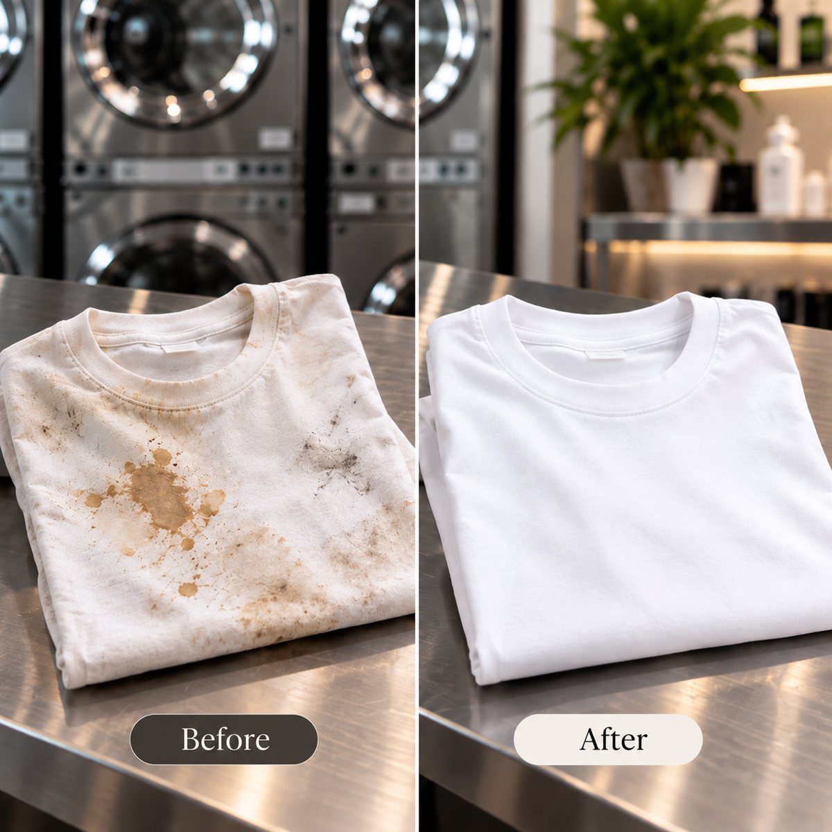 T-shirt stain before and after